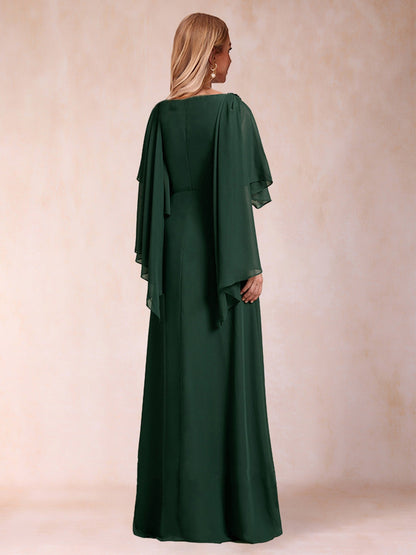 Robes de Mère de la Mariée Coupe A-Line/Princesse à Manches Courtes et Col Rond avec Perles