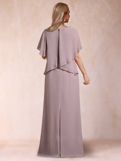 Robes de Mère de la Mariée Fourreau/Colonne à Col en V et Manches Courtes avec Strass