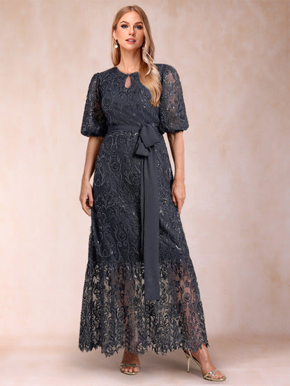 Robe de Mère de la Mariée Coupe A-Line/Princesse, Manches Mi-Longues avec Ceinture