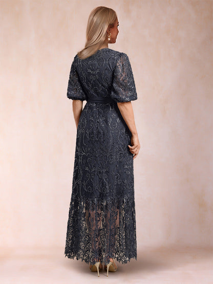 Robe de Mère de la Mariée Coupe A-Line/Princesse, Manches Mi-Longues avec Ceinture