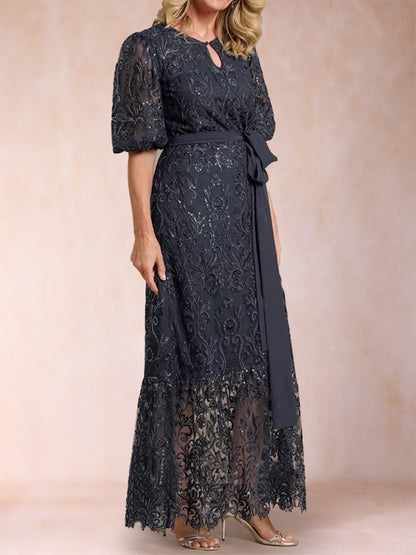 Robe de Mère de la Mariée Coupe A-Line/Princesse, Manches Mi-Longues avec Ceinture