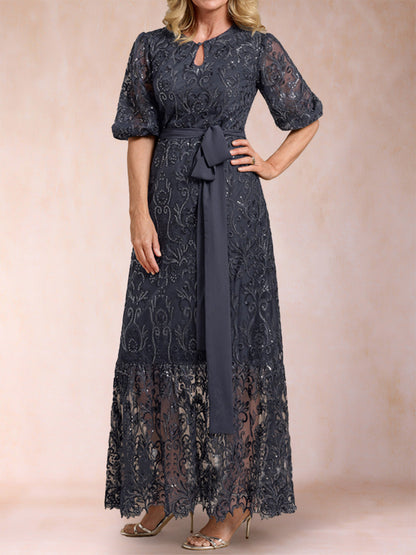 Robe de Mère de la Mariée Coupe A-Line/Princesse, Manches Mi-Longues avec Ceinture