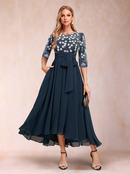 Robe de Mère de la Mariée Coupe A-Line/Princesse, Manches Mi-Longues avec Ceinture