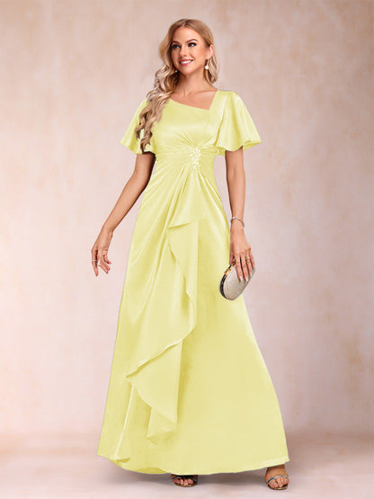 Robe de Mère de la Mariée Coupe A-Line/Princesse, Col en V, Manches Courtes avec Ceinture