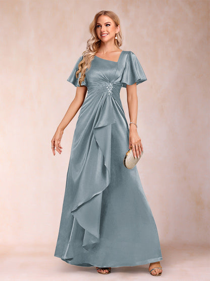 Robe de Mère de la Mariée Coupe A-Line/Princesse, Col en V, Manches Courtes avec Ceinture