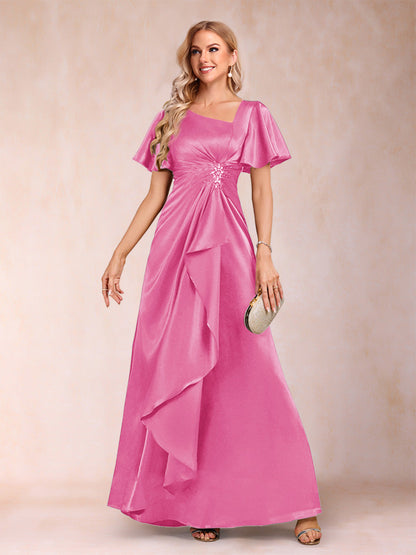 Robe de Mère de la Mariée Coupe A-Line/Princesse, Col en V, Manches Courtes avec Ceinture