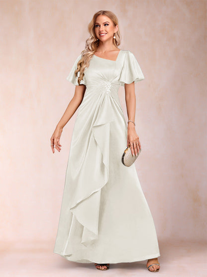 Robe de Mère de la Mariée Coupe A-Line/Princesse, Col en V, Manches Courtes avec Ceinture