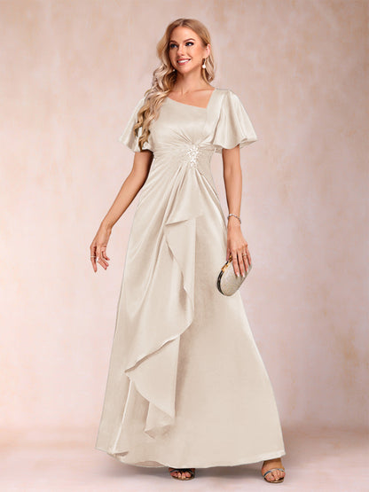 Robe de Mère de la Mariée Coupe A-Line/Princesse, Col en V, Manches Courtes avec Ceinture