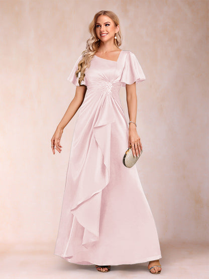 Robe de Mère de la Mariée Coupe A-Line/Princesse, Col en V, Manches Courtes avec Ceinture