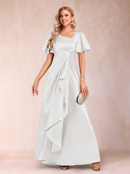 Robe de Mère de la Mariée Coupe A-Line/Princesse, Col en V, Manches Courtes avec Ceinture
