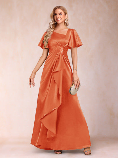 Robe de Mère de la Mariée Coupe A-Line/Princesse, Col en V, Manches Courtes avec Ceinture