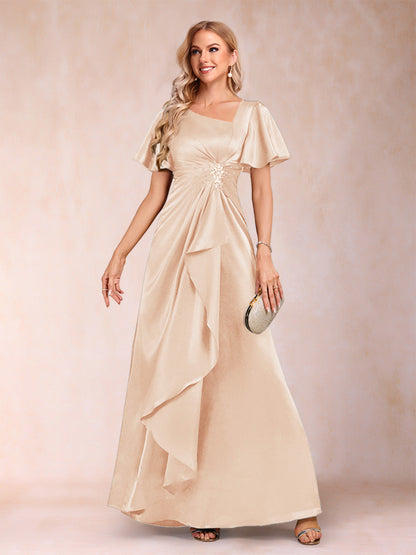 Robe de Mère de la Mariée Coupe A-Line/Princesse, Col en V, Manches Courtes avec Ceinture