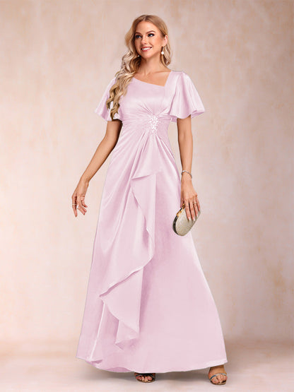 Robe de Mère de la Mariée Coupe A-Line/Princesse, Col en V, Manches Courtes avec Ceinture