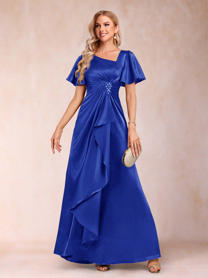Robe de Mère de la Mariée Coupe A-Line/Princesse, Col en V, Manches Courtes avec Ceinture