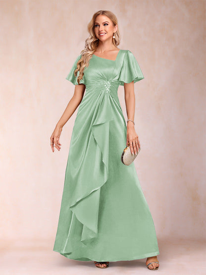 Robe de Mère de la Mariée Coupe A-Line/Princesse, Col en V, Manches Courtes avec Ceinture