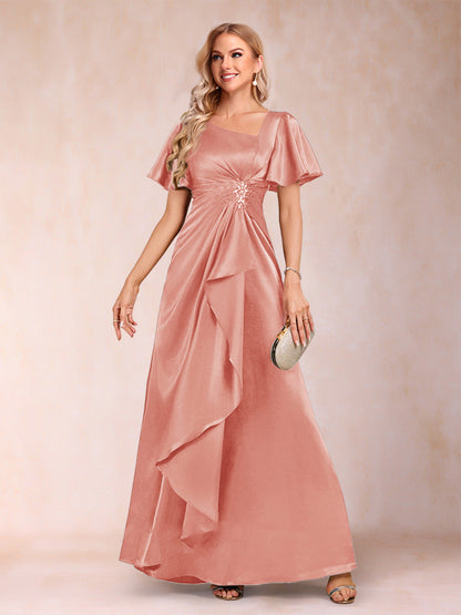 Robe de Mère de la Mariée Coupe A-Line/Princesse, Col en V, Manches Courtes avec Ceinture