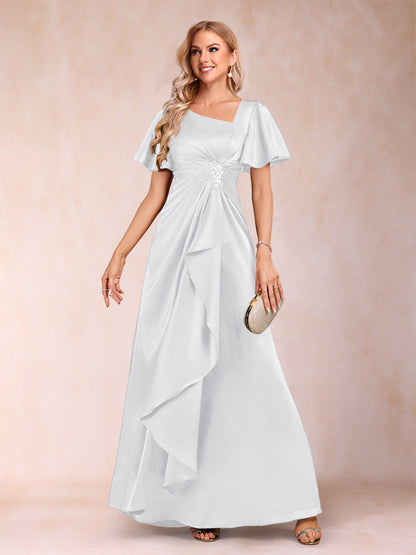 Robe de Mère de la Mariée Coupe A-Line/Princesse, Col en V, Manches Courtes avec Ceinture