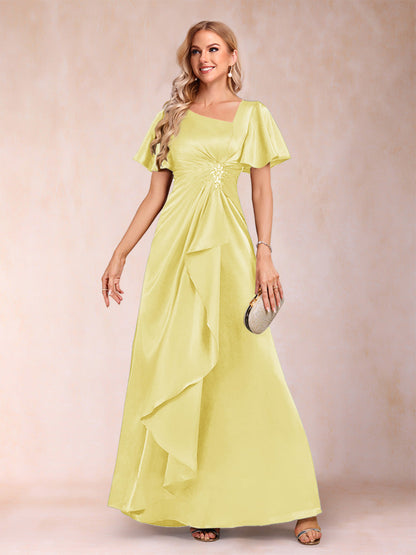 Robe de Mère de la Mariée Coupe A-Line/Princesse, Col en V, Manches Courtes avec Ceinture