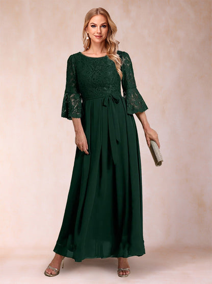 Robe de Mère de la Mariée Coupe A-Line/Princesse, Manches 3/4 avec Dentelle