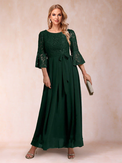 Robe de Mère de la Mariée Coupe A-Line/Princesse, Manches 3/4 avec Dentelle