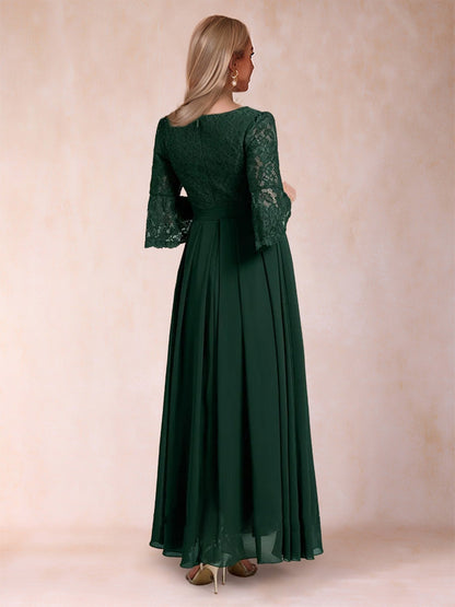 Robe de Mère de la Mariée Coupe A-Line/Princesse, Manches 3/4 avec Dentelle