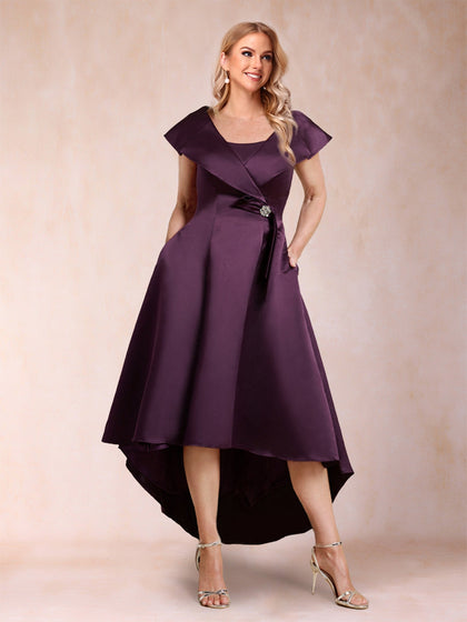 Robe de Mère de la Mariée Coupe A-Line/Princesse, Col Carré, Manches Courtes avec Ceinture