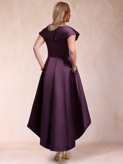 Robe de Mère de la Mariée Coupe A-Line/Princesse, Col Carré, Manches Courtes avec Ceinture