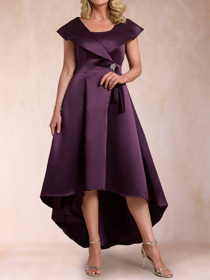 Robe de Mère de la Mariée Coupe A-Line/Princesse, Col Carré, Manches Courtes avec Ceinture