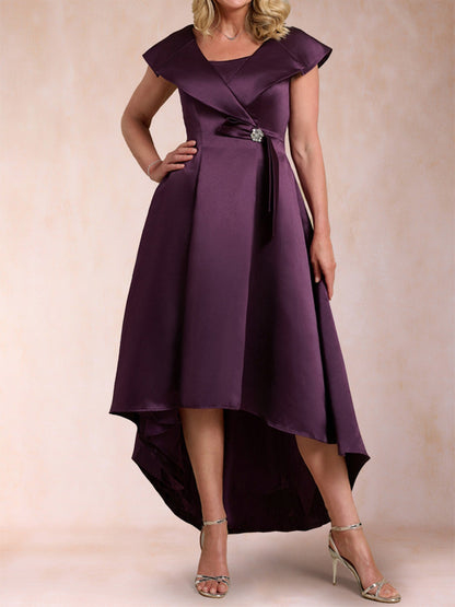 Robe de Mère de la Mariée Coupe A-Line/Princesse, Col Carré, Manches Courtes avec Ceinture