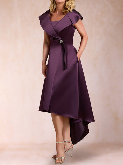Robe de Mère de la Mariée Coupe A-Line/Princesse, Col Carré, Manches Courtes avec Ceinture