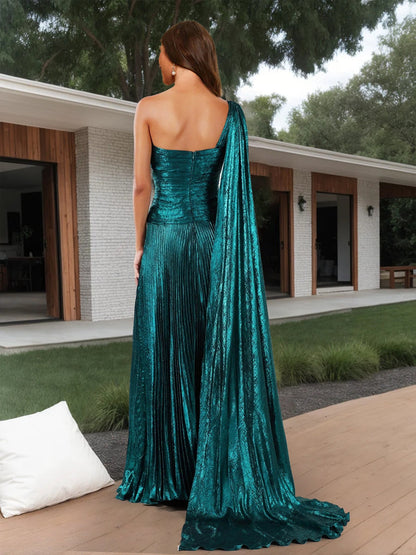 Robe de Bal Fourreau/Colonne Asymétrique Sans Manches avec Traîne Watteau