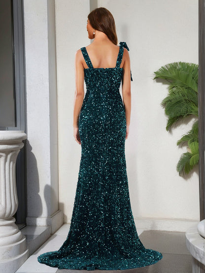 Robe de Bal Fourreau/Colonne à Col en V Sans Manches avec Fente Latérale