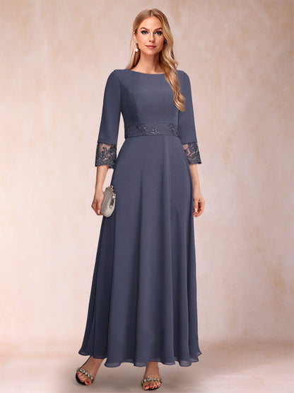 Robe de Mère de la Mariée Coupe A-Line/Princesse, Manches 3/4 avec Ceinture