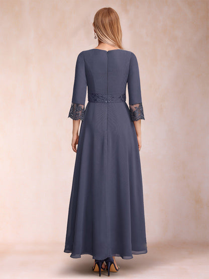 Robe de Mère de la Mariée Coupe A-Line/Princesse, Manches 3/4 avec Ceinture