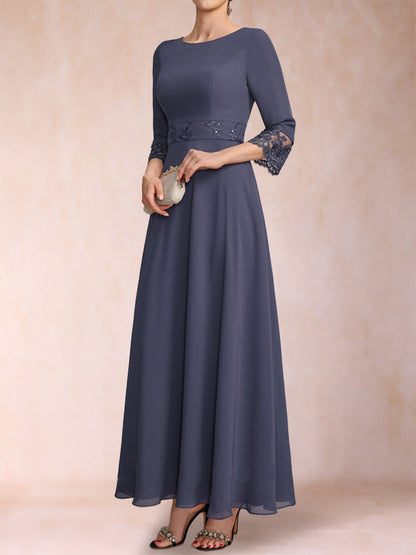 Robe de Mère de la Mariée Coupe A-Line/Princesse, Manches 3/4 avec Ceinture