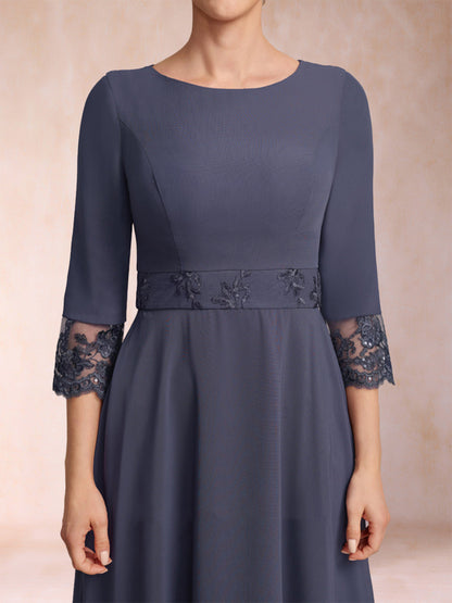 Robe de Mère de la Mariée Coupe A-Line/Princesse, Manches 3/4 avec Ceinture