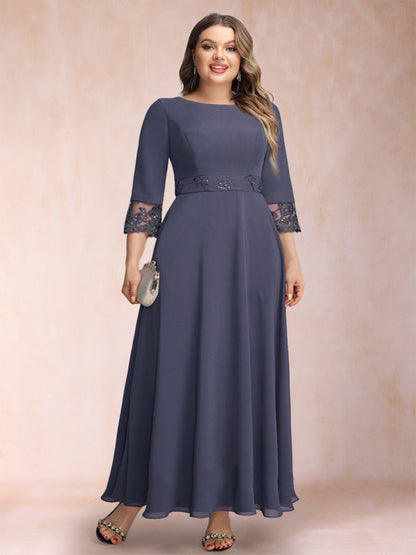 Robe de Mère de la Mariée Grande Taille, Coupe A-Line/Princesse, Manches 3/4 avec Ceinture