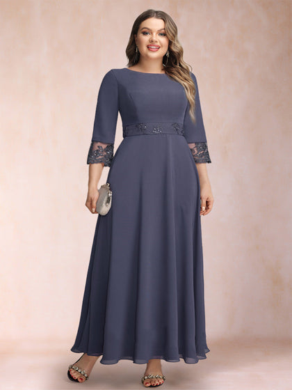 Robe de Mère de la Mariée Grande Taille, Coupe A-Line/Princesse, Manches 3/4 avec Ceinture