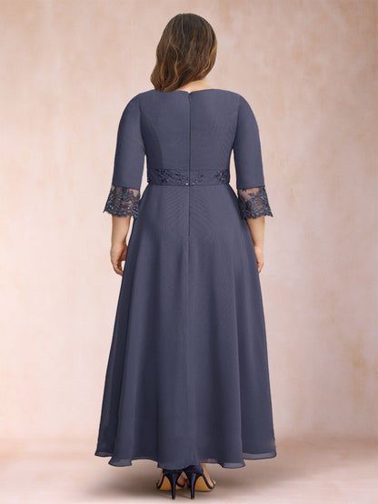 Robe de Mère de la Mariée Grande Taille, Coupe A-Line/Princesse, Manches 3/4 avec Ceinture