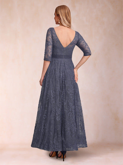Robes de Mère de la Mariée Coupe A-Line/Princesse à Manches Courtes et Décolleté Plongeant avec Appliques