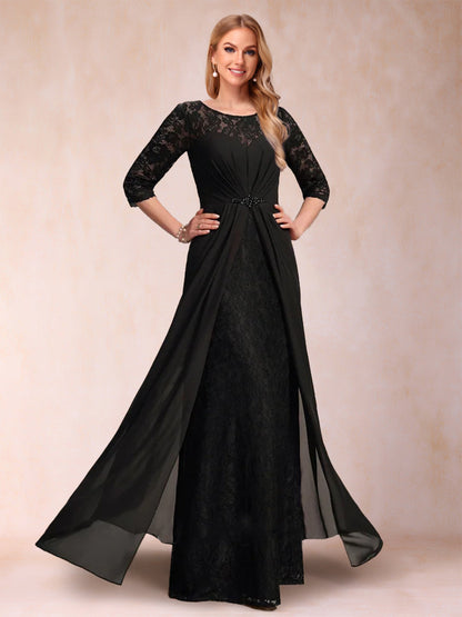 Robes de Mère de la Mariée Fourreau/Colonne à Manches 3/4 avec Dentelle