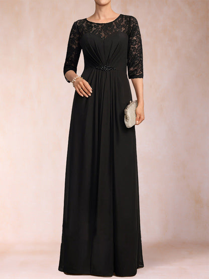 Robes de Mère de la Mariée Fourreau/Colonne à Manches 3/4 avec Dentelle