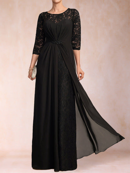 Robes de Mère de la Mariée Fourreau/Colonne à Manches 3/4 avec Dentelle