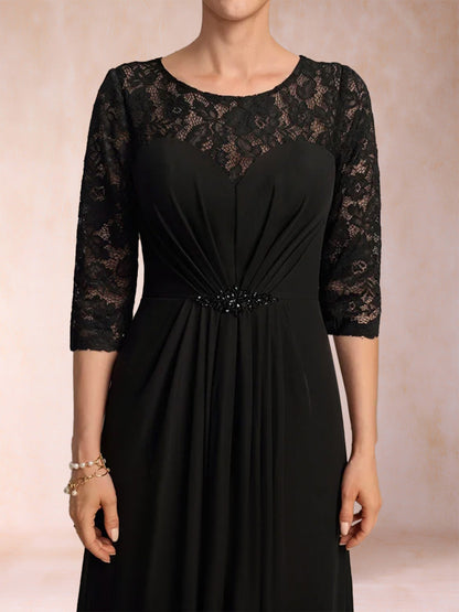 Robes de Mère de la Mariée Fourreau/Colonne à Manches 3/4 avec Dentelle