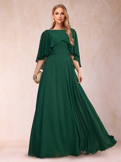 Robes de Mère de la Mariée Coupe A-Line/Princesse à Manches Courtes et Col Rond avec Châles