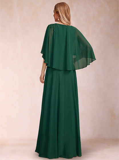 Robes de Mère de la Mariée Coupe A-Line/Princesse à Manches Courtes et Col Rond avec Châles