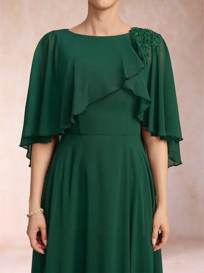 Robes de Mère de la Mariée Coupe A-Line/Princesse à Manches Courtes et Col Rond avec Châles