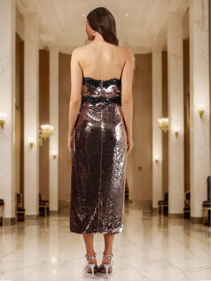 Robe de Bal Fourreau/Colonne Sans Bretelles et Sans Manches avec Dentelle