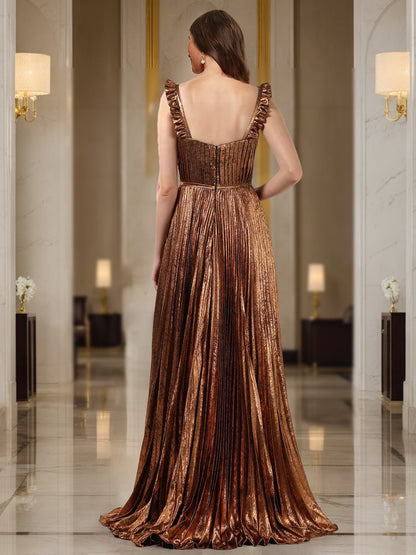 Robe de Bal Trapèze/Princesse Sans Manches, Décolleté en V Plongeant et Froncé