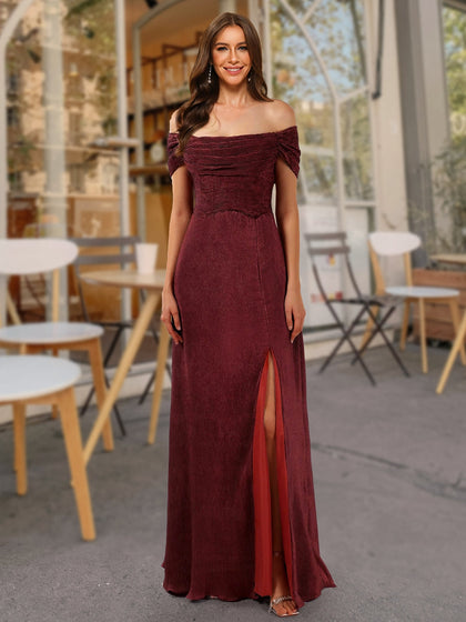 Robe de Bal Fourreau/Colonne à Épaules Dénudées et Manches Courtes avec Fente Latérale